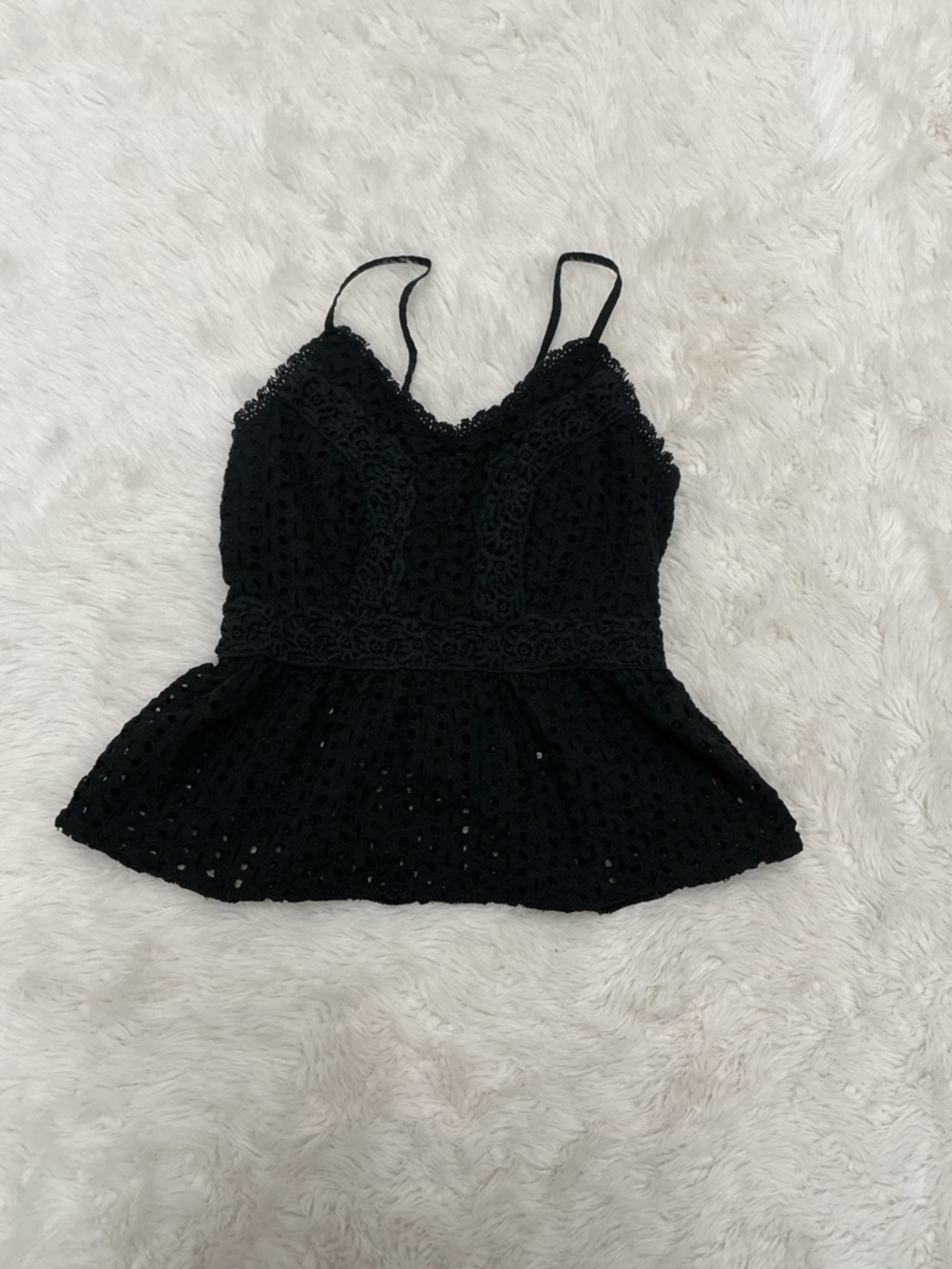 💜 Japna - Black Lace Peplum Tank Top